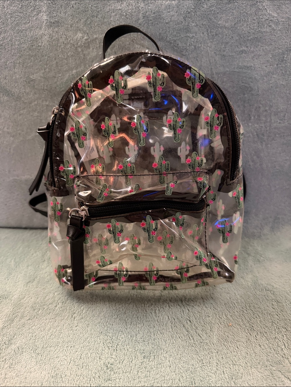 Clear Cactus Print Mini Backpack with adjustable straps